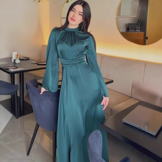 Belted Satin Princess Dress | Tajstylo