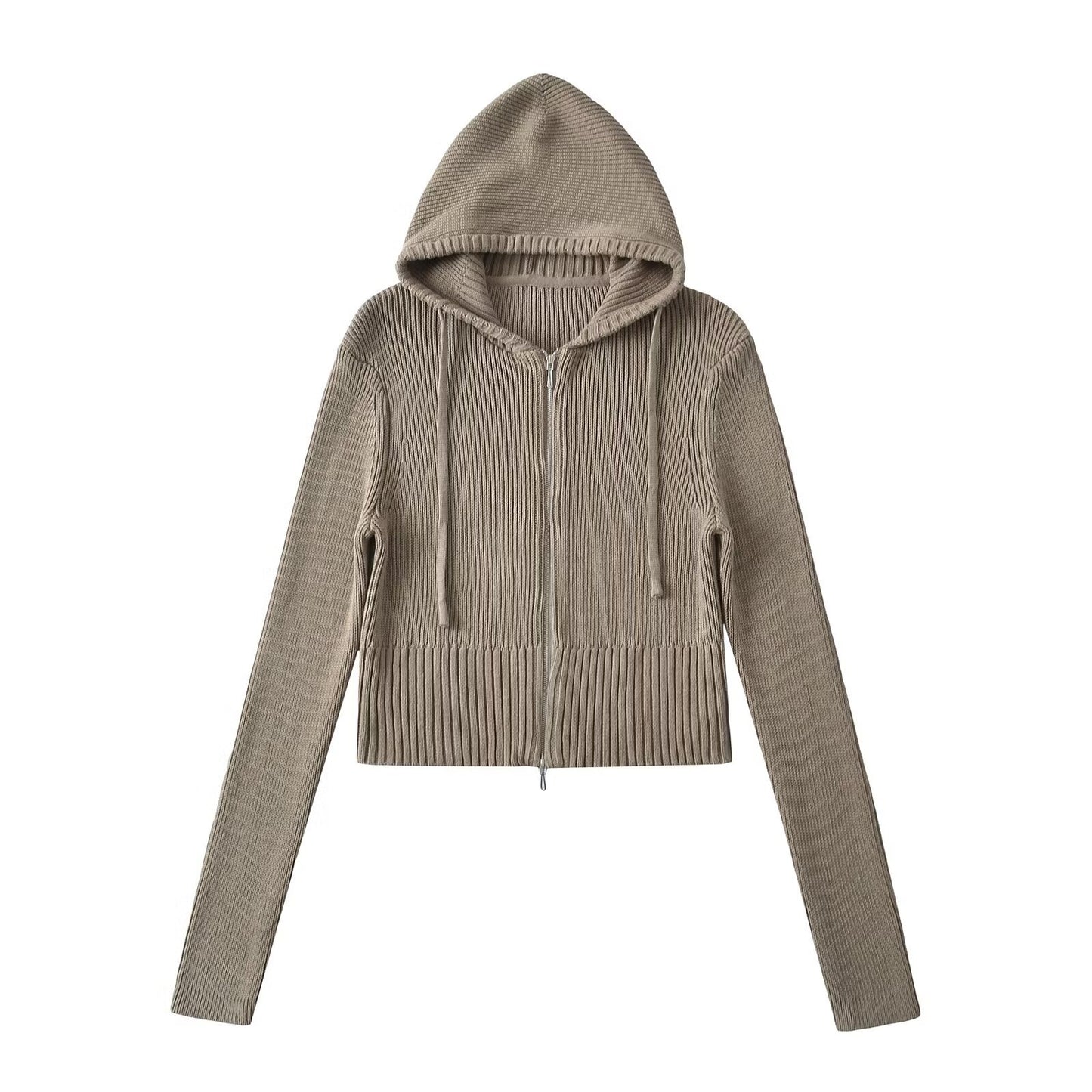 Woman wearing Hooded Half-Zip Slim Fit Sweater in a stylish office setting
