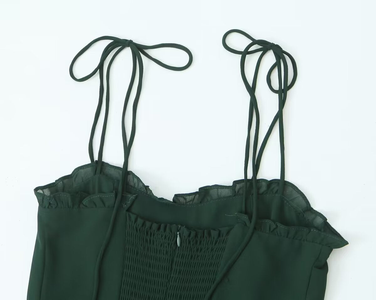 Dark Green Fitted Sleeveless Long Dress | Tajstylo