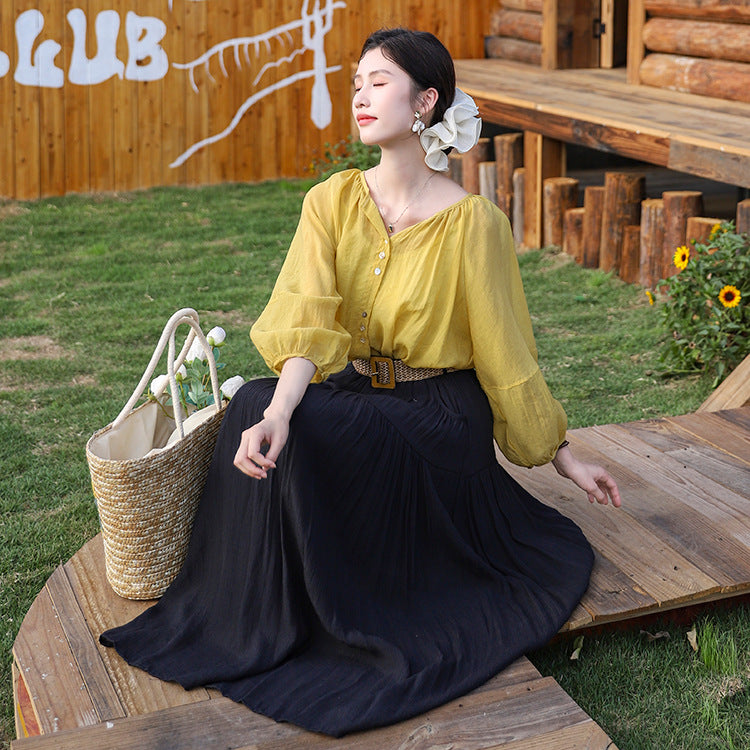 Belt Double Pocket Skirt | Tajstylo