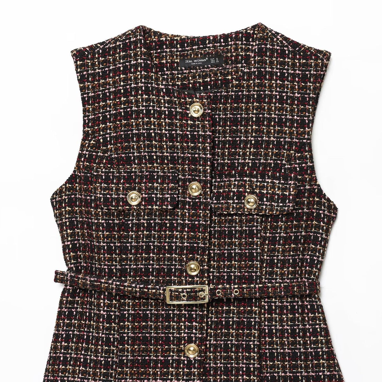 Plaid Belted Textured Vest | Tajstylo