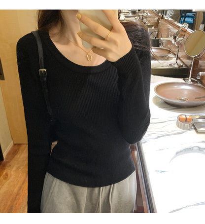 U Neck Long Sleeve Pullover Top | Tajstylo