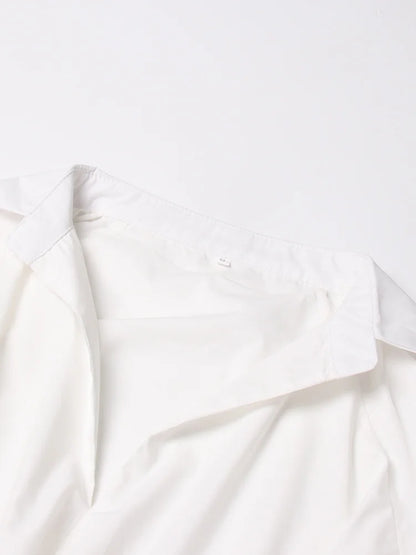 Elegant White Lapel Blouse for Women | Tajstylo