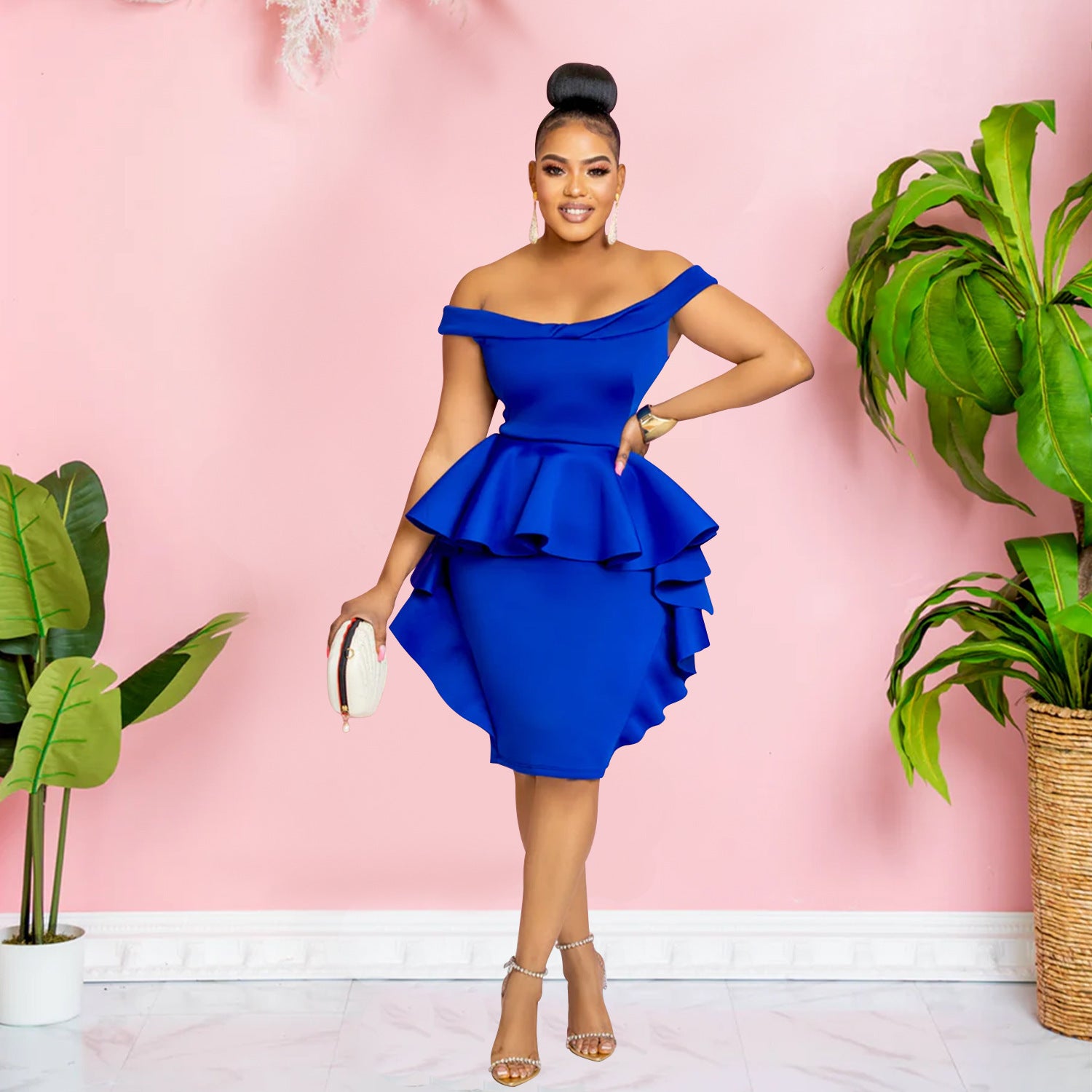 Woman wearing Solid Sleeveless Ruffle Hem Mini Dress in a sunny outdoor setting