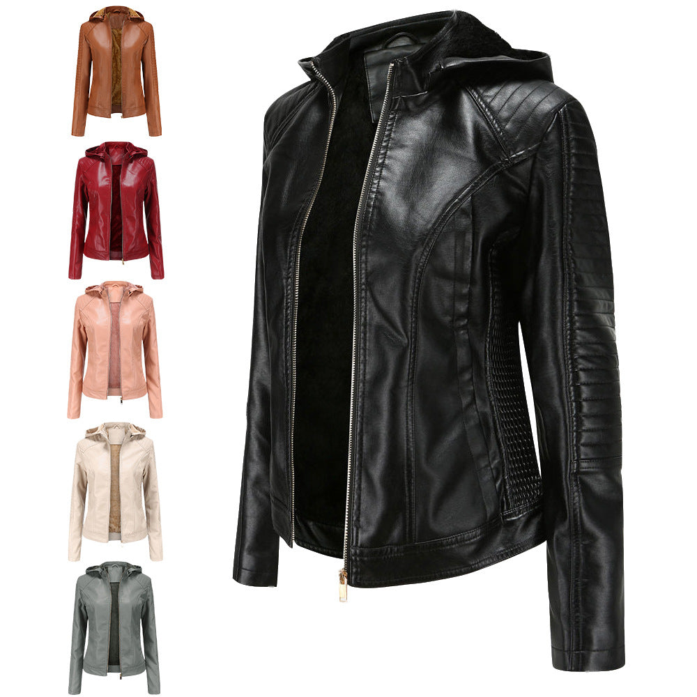 Woman wearing Hooded Long Sleeve Zip-Up Casual Jacket in a casual outdoor setting