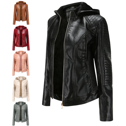 Woman wearing Hooded Long Sleeve Zip-Up Casual Jacket in a casual outdoor setting
