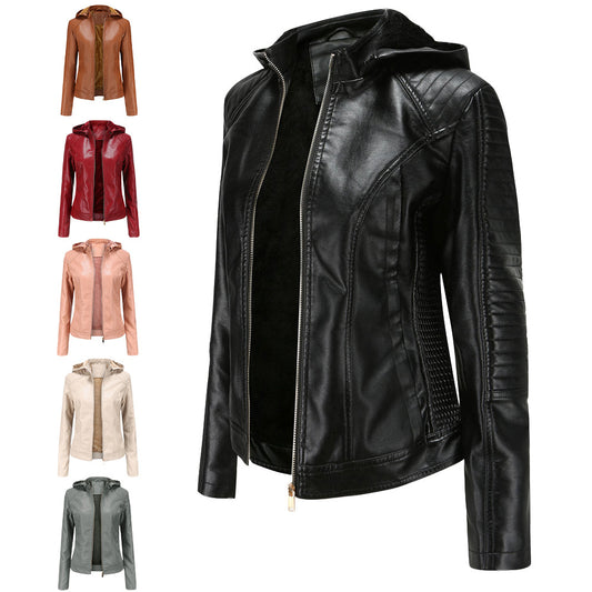 Woman wearing Hooded Long Sleeve Zip-Up Casual Jacket in a casual outdoor setting