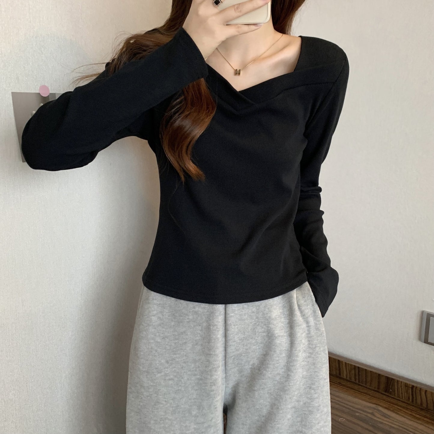 V Neck Long Sleeve Fleece Top | Tajstylo