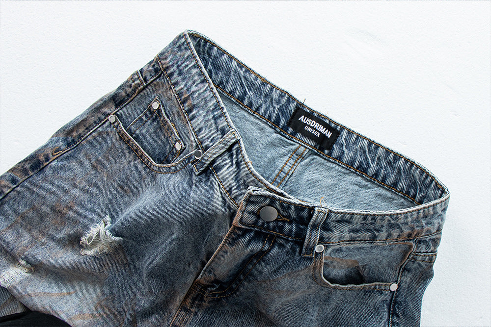 Oversized Straight Leg Washed Denim Pants | Tajstylo