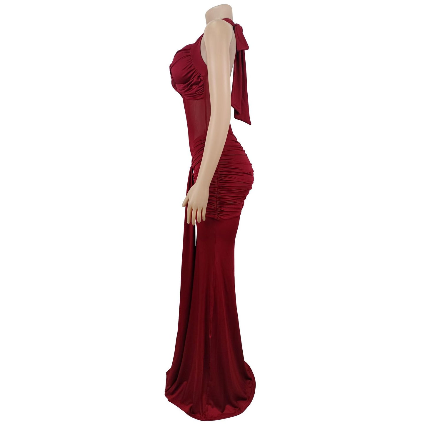 Sheer Mesh Halter Tie-Back Bodycon Dress | Tajstylo