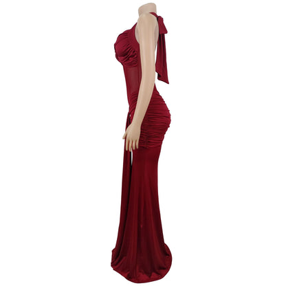Sheer Mesh Halter Tie-Back Bodycon Dress | Tajstylo