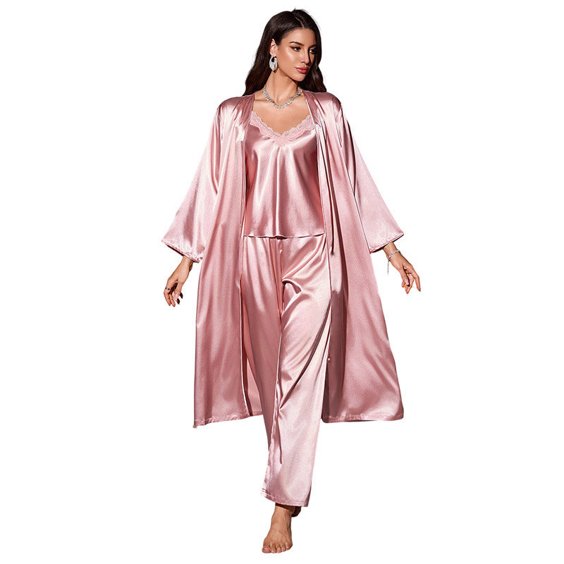 Woman wearing Danni Lin Casual Sleepwear Robe Nightgown Set in a cozy home setting