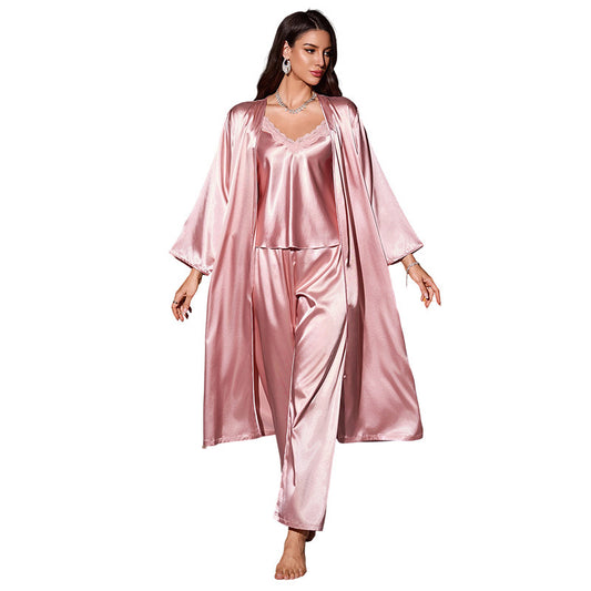 Woman wearing Danni Lin Casual Sleepwear Robe Nightgown Set in a cozy home setting