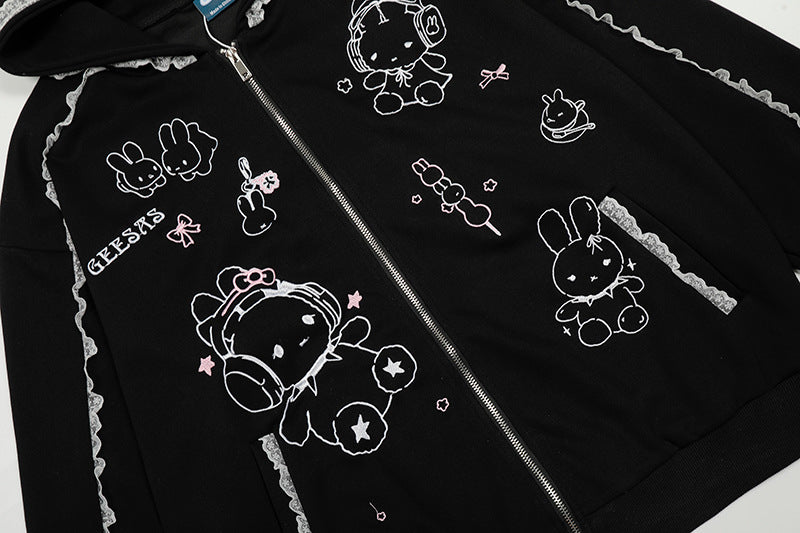 Lace Spliced Hooded Sweatshirt | Tajstylo