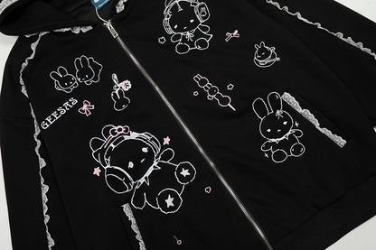 Lace Spliced Hooded Sweatshirt | Tajstylo