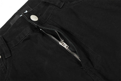 Distressed Black Denim Straight Leg Pants | Tajstylo