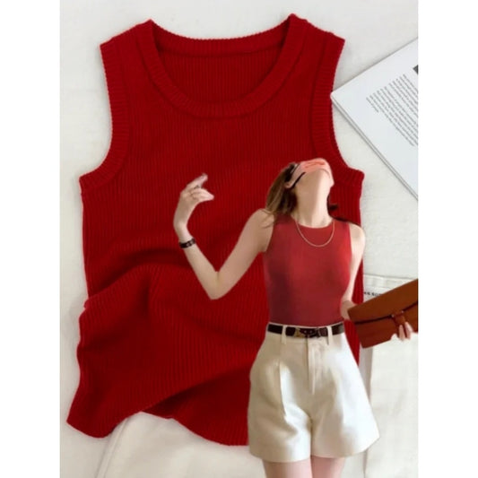 Woman wearing Knitted Camisole Top in a casual setting