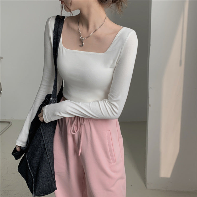 Slim Fit Long Sleeve Square Neck Top | Tajstylo