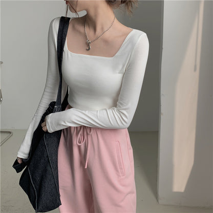 Slim Fit Long Sleeve Square Neck Top | Tajstylo