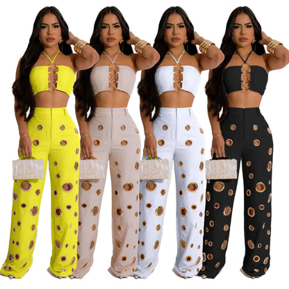 Flattering Ripped Fitted Two-Piece Nightclub Outfit | Tajstylo