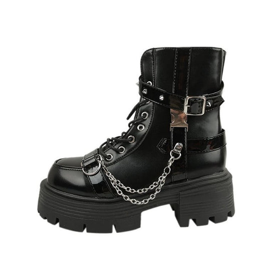 Women's Thick Sole Classic Black Martin Ankle Boots – Front View | TajStylo