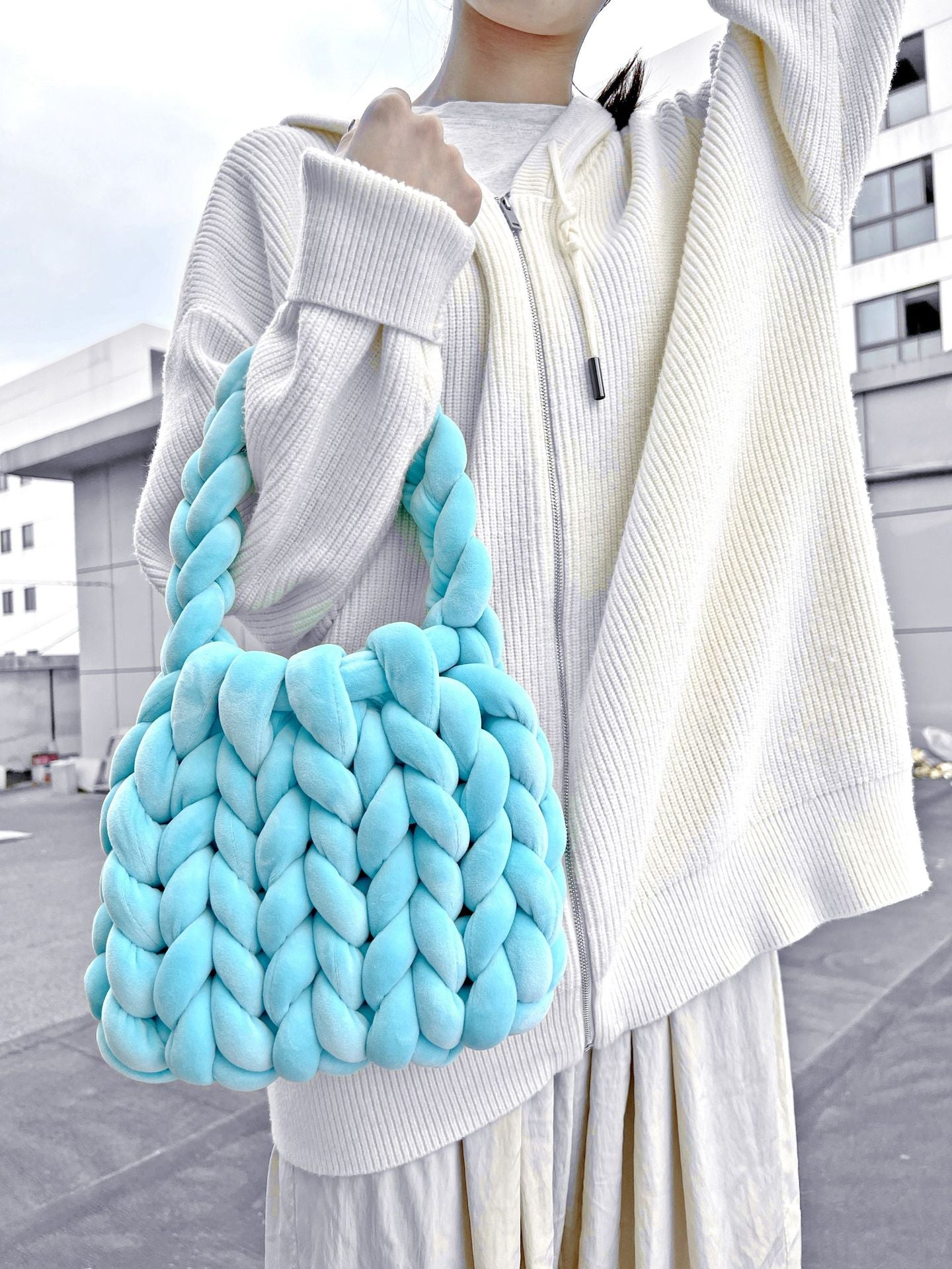 Women's DIY Hand-Woven Crystal Velvet Crossbody Shoulder Bag – Model View | TajStylo