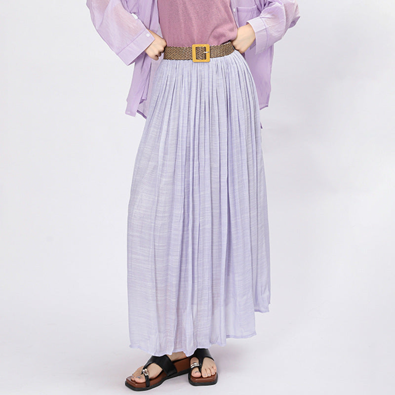 Woman wearing Solid Color A-Line Skirt in a casual outdoor setting