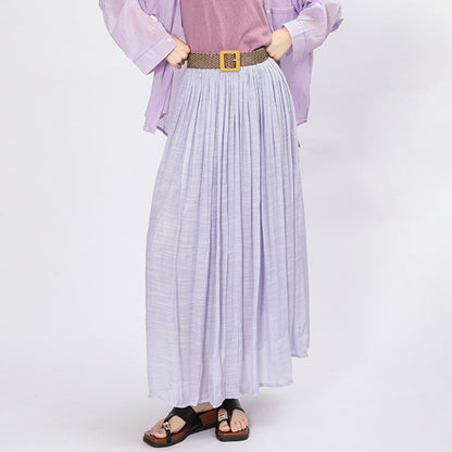 Woman wearing Solid Color A-Line Skirt in a casual outdoor setting