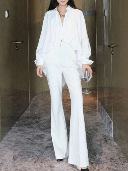 Elegant White Lapel Blouse for Women | Tajstylo