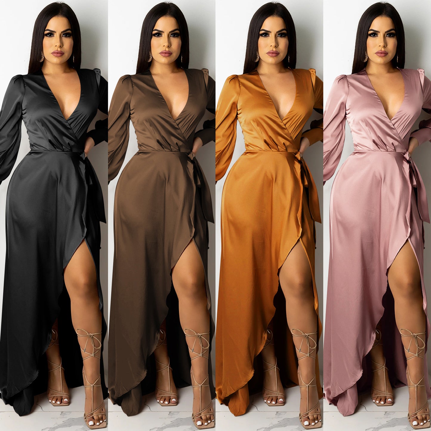 Deep V Neck Bandage Maxi Dress | Tajstylo