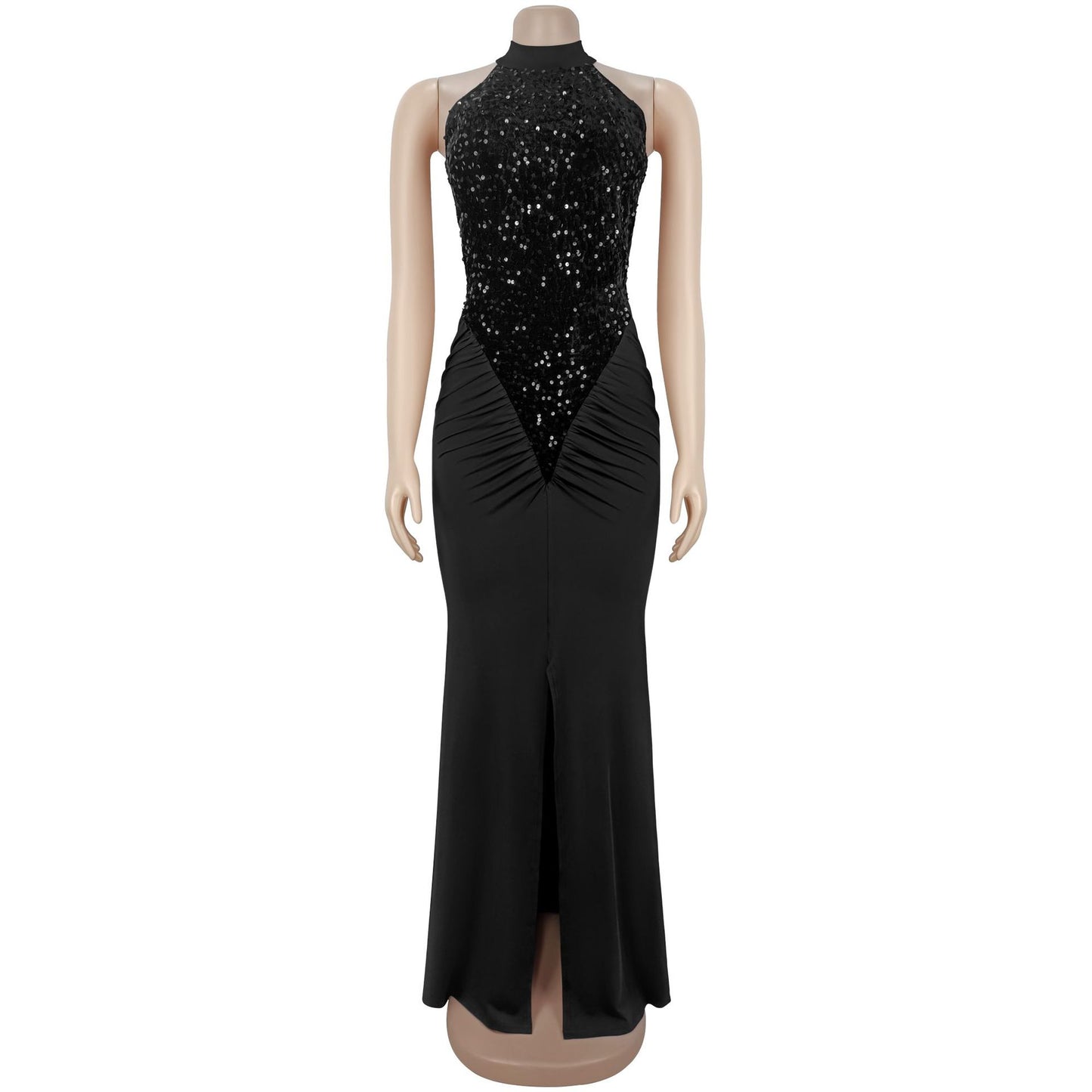 Fitted Sequin Velvet Split Dress | Tajstylo