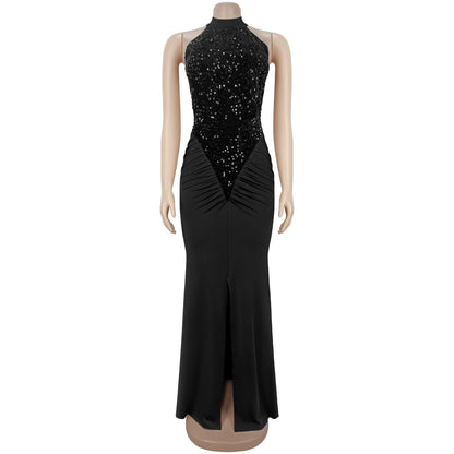 Fitted Sequin Velvet Split Dress | Tajstylo