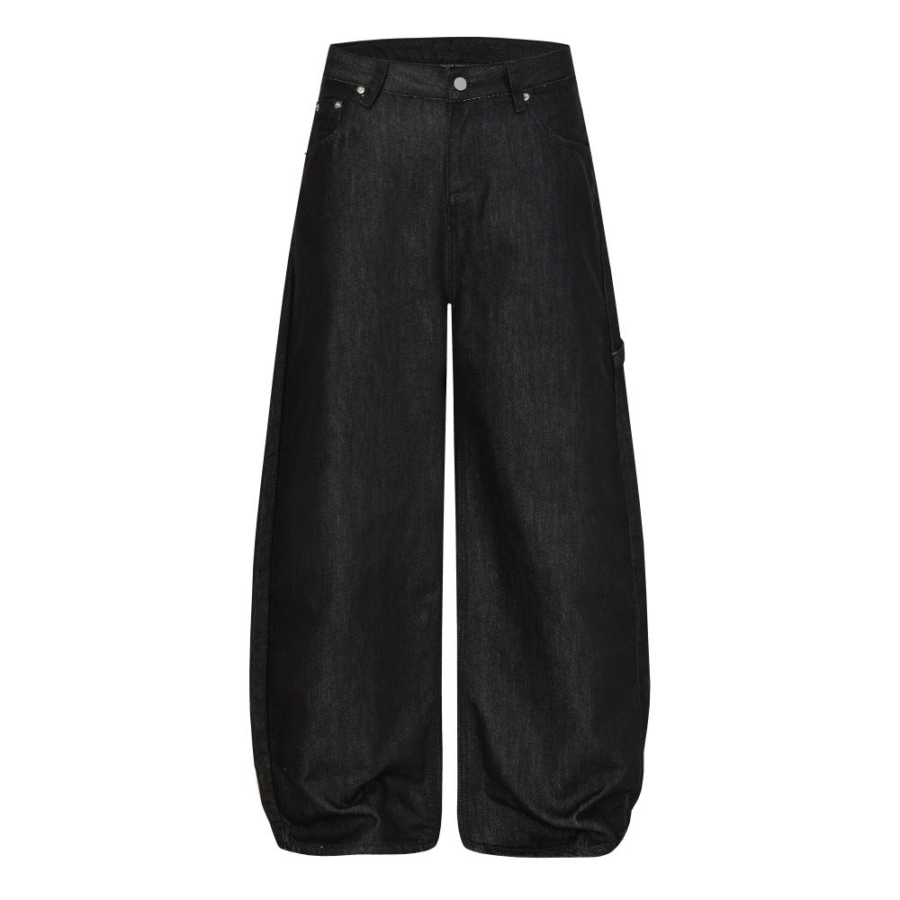 Woman wearing Women's Wide Leg Patchwork Jeans in urban street setting