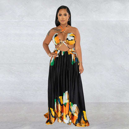 Woman wearing Tie-Front Sleeveless Wrap Bodycon Maxi Dress in a sunny outdoor setting