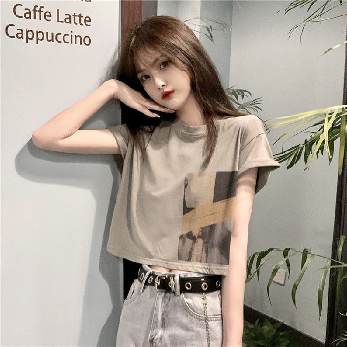 Woman wearing Casual Heart Design Crop Top in a sunny park