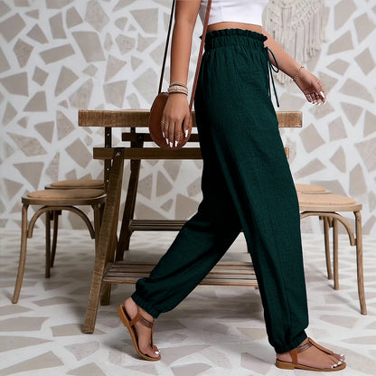Elastic Solid Color Pants for Women | Tajstylo