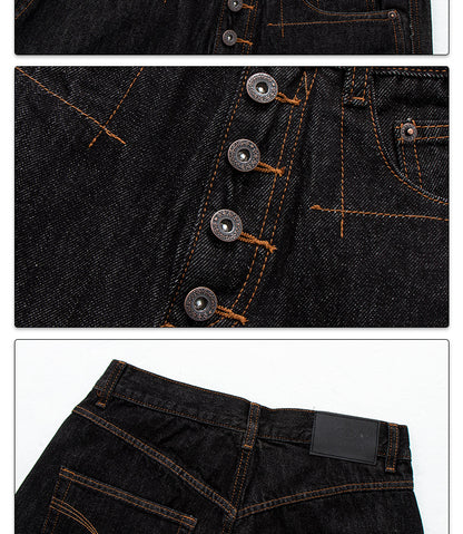 Retro Denim Pants with Gold Topstitching | Tajstylo