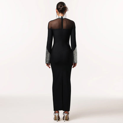 Elegant High Neck Long Sleeve Fitted Dress | Tajstylo