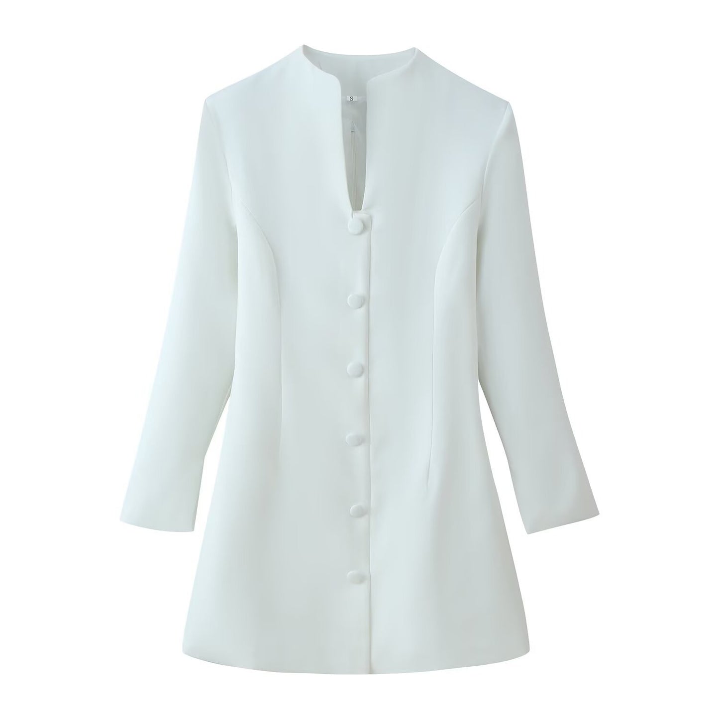 White Stand Collar Waist Cinching Dress | Tajstylo