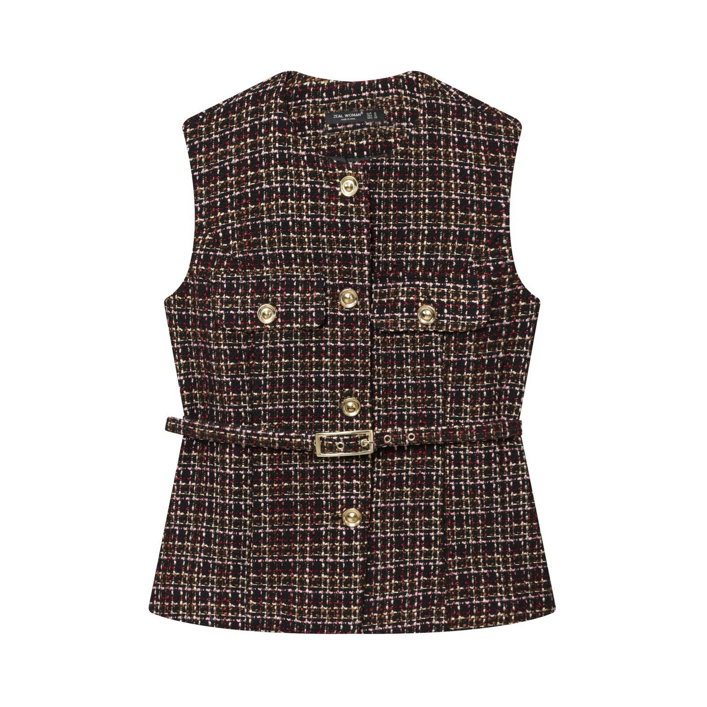 Plaid Belted Textured Vest | Tajstylo