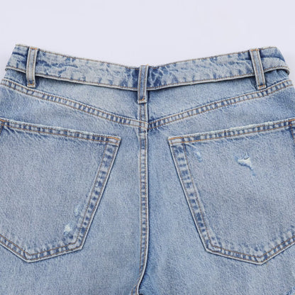 Mid Waist Ripped Straight Leg Jeans | Tajstylo