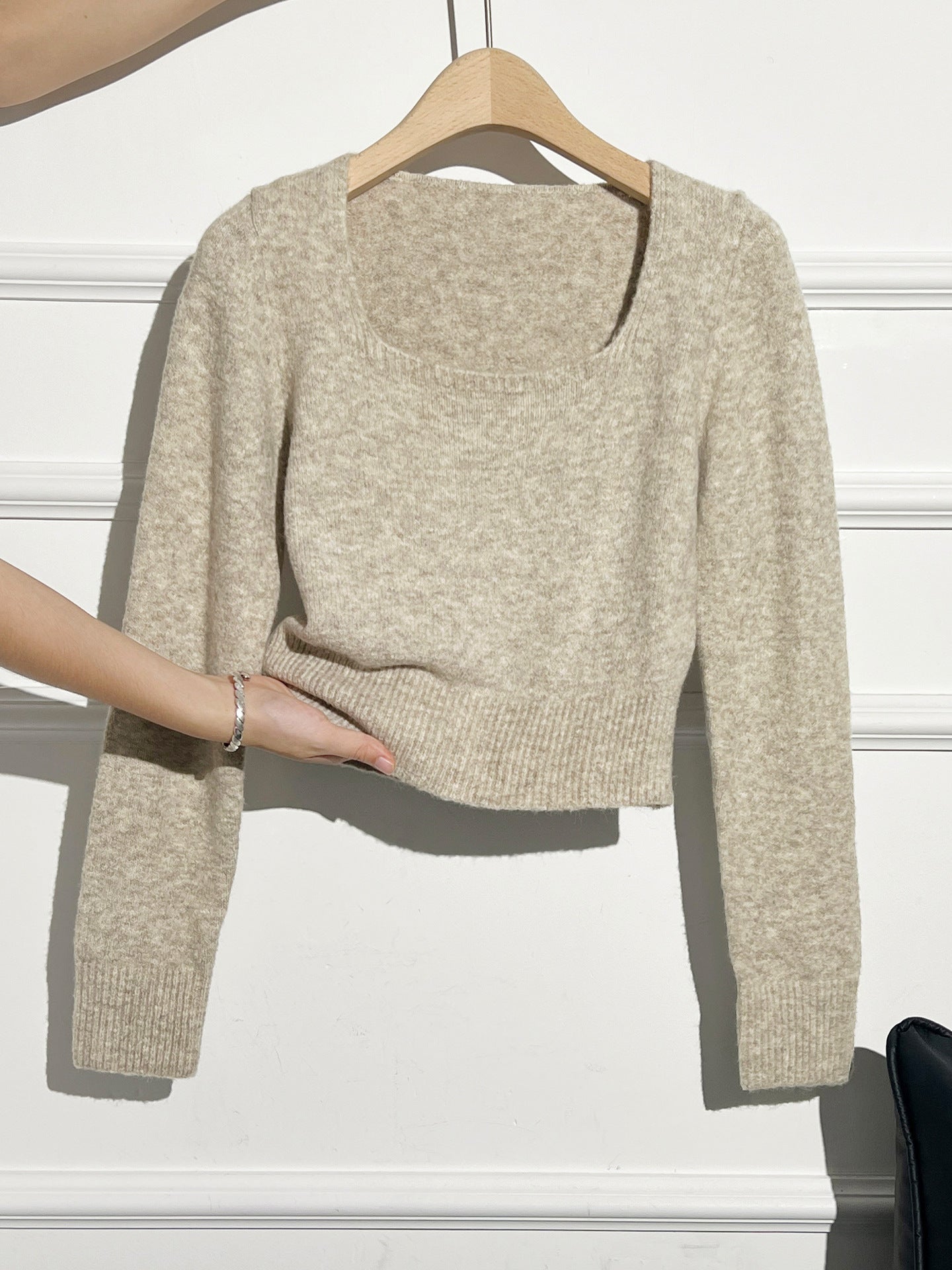 Woman wearing Short Knit Sweater in a casual setting