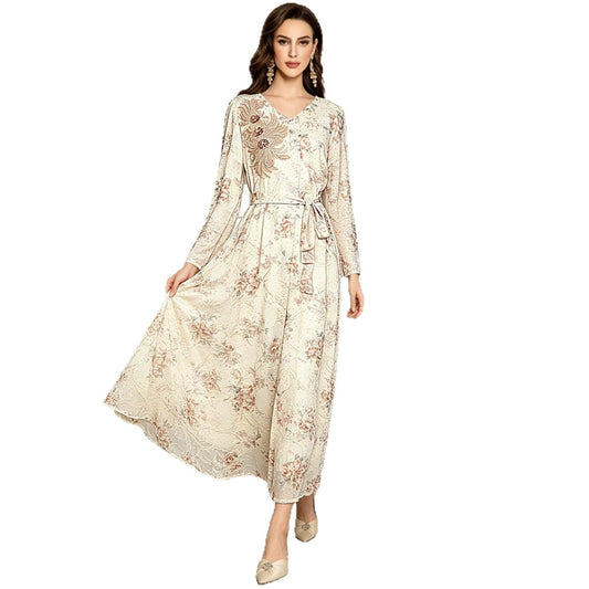 V-Neck Long Sleeved Lace Up Dress | Tajstylo