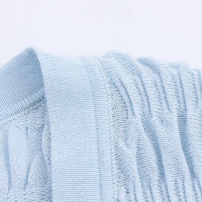 Light Blue Pleated Knitted Jacket | Tajstylo