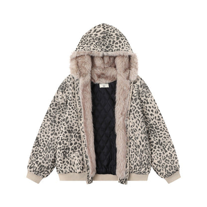 Leopard Print Hooded Cotton Jacket | Tajstylo