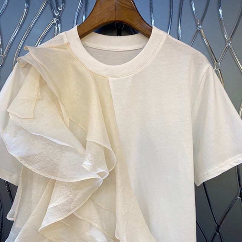 Patchwork Ruffle T-Shirt | Tajstylo