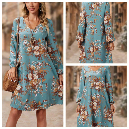 Floral Five Quarter Sleeve Slim Fit Dress | Tajstylo