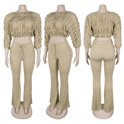 Flattering Two Piece Set with Crop Top and Flared Pants | Tajstylo