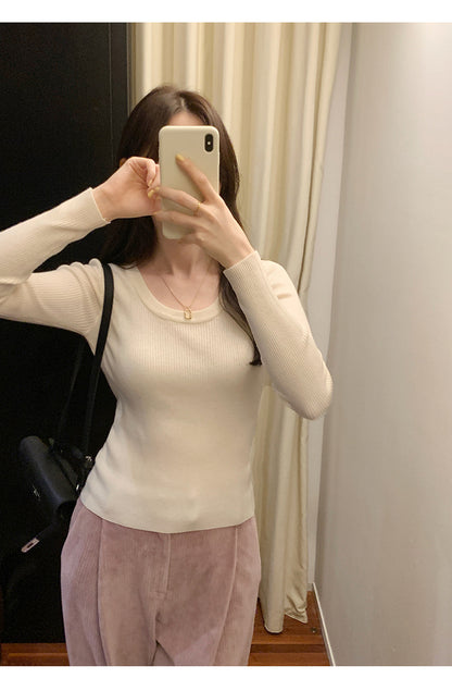 U Neck Long Sleeve Pullover Top | Tajstylo