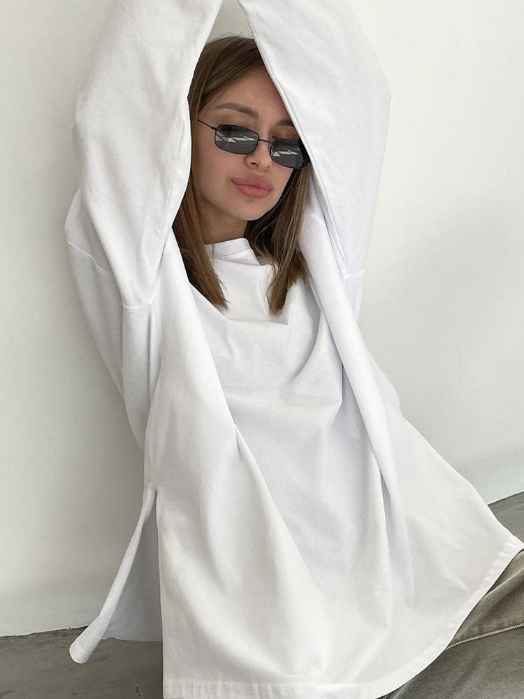 Loose Fit Long Sleeve Slit T-Shirt | Tajstylo